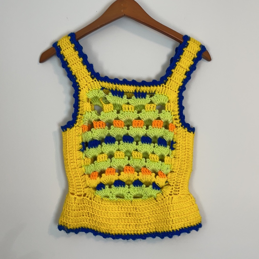 Hand-Crocheted Yellow & Multicolor Tank Top - Picture 4 of 9